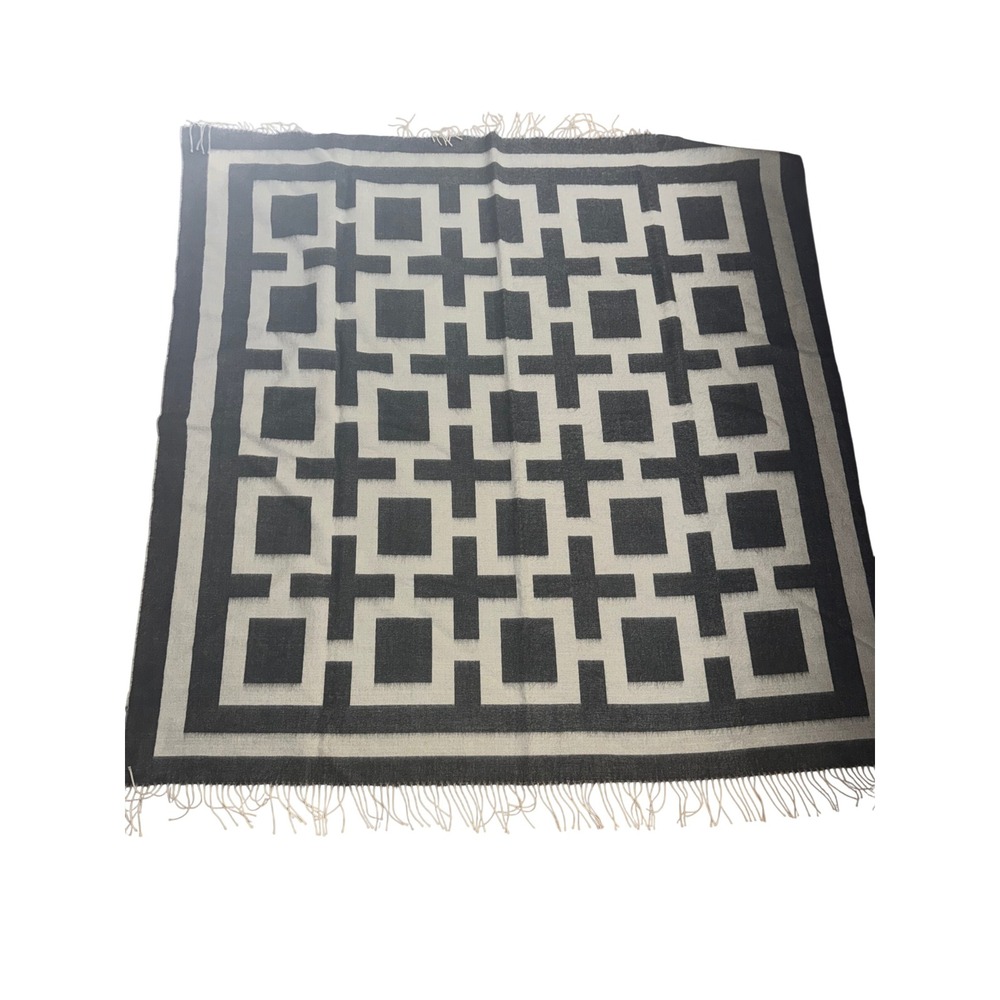 Jonathan Adler Nixon Throw Blanket 100% Baby Alpaca Charcoal Grey Ivory Fringe